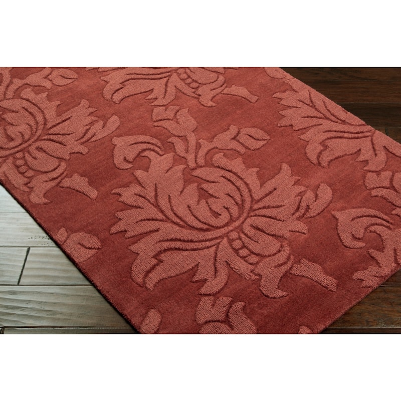 Hand-crafted Solid Red Damask Mesa Wool Area Rug - 8' x 11'