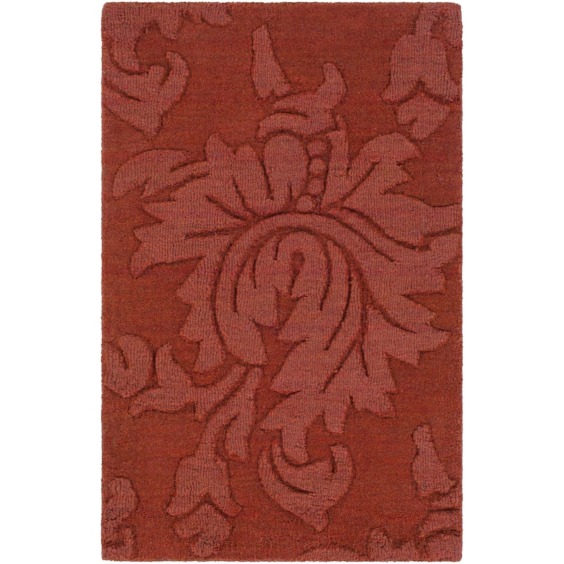 Hand-crafted Solid Red Damask Mesa Wool Area Rug - 8' x 11'