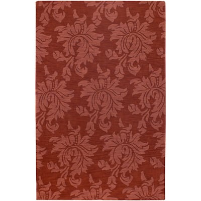 Hand-crafted Solid Red Damask Mesa Wool Area Rug - 8' x 11'