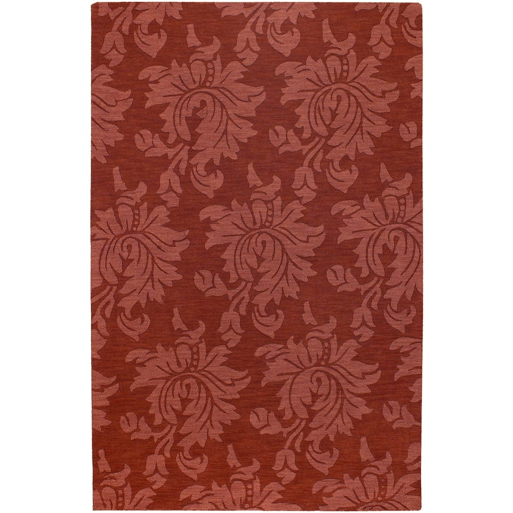 Hand-crafted Solid Red Damask Mesa Wool Area Rug - 8' x 11'