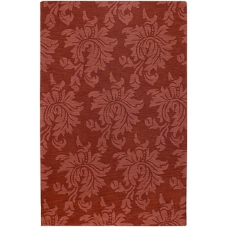 Hand-crafted Solid Red Damask Mesa Wool Area Rug - 8' x 11'