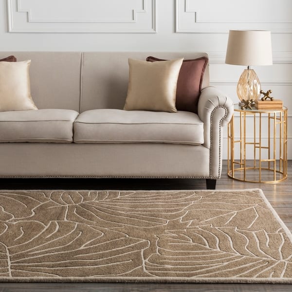 slide 2 of 8, Hand-Tufted Spirit Leaf-Print New Zealand Wool Area Rug - 5' x 8'