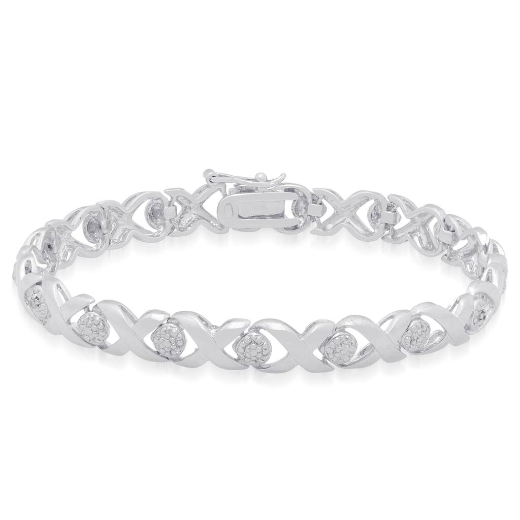 Finesque Sterling Silver 'X' and 'O' Diamond Accent Bracelet (J-K,I3)