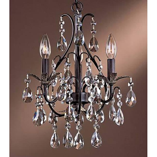 Three light Antique Copper Crystal Chandelier