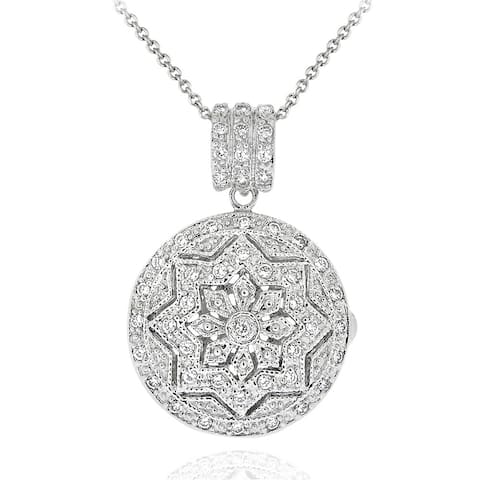 Icz Stonez Sterling Silver Cubic Zirconia Round Star Design Locket Necklace