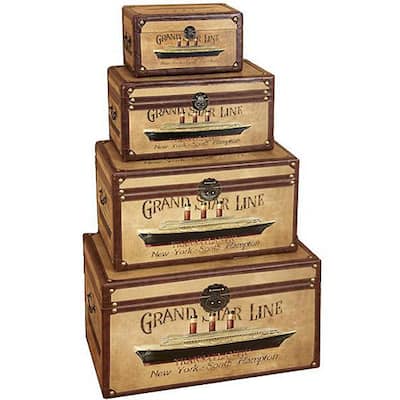 Grand Star Line Transatlantic Wood Trunk (Set of 4) - Butterscotch
