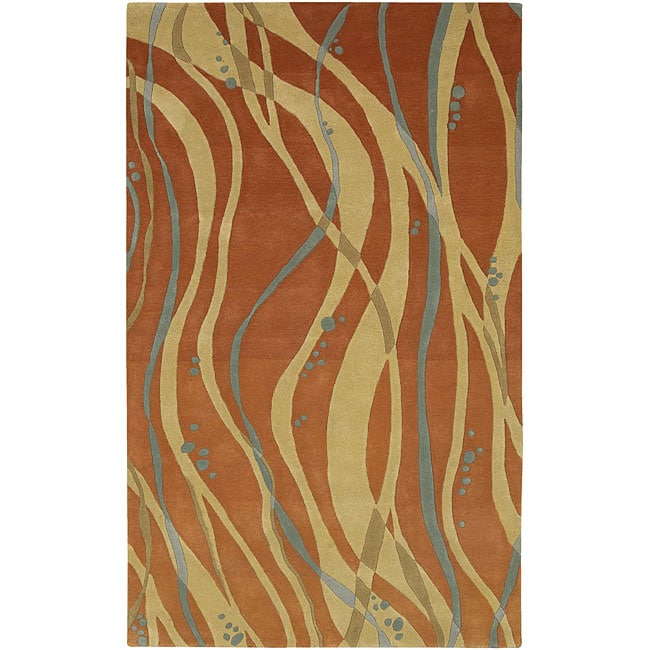 Hand tufted Orange Contemporary Spirit New Zealand Wool Abstract Rug (8 X 11) (OrangePattern AbstractTip We recommend the use of a non skid pad to keep the rug in place on smooth surfaces.All rug sizes are approximate. Due to the difference of monitor c