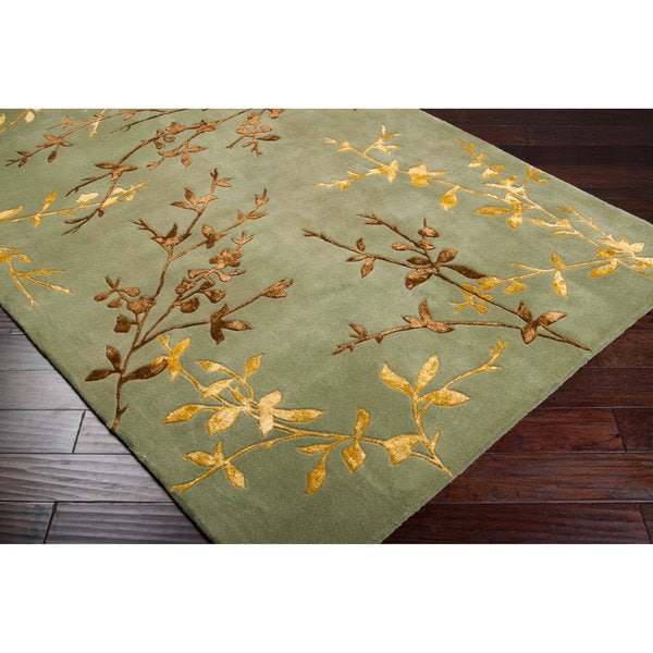 Hand-tufted Masquerade Light Green Floral Wool Blend Area Rug (8' x 11') - 8' x 11'