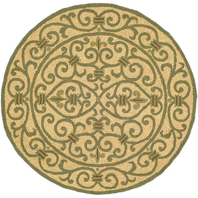 Hand hooked Iron Gate Yellow/ Light Green Wool Rug (4 Round)