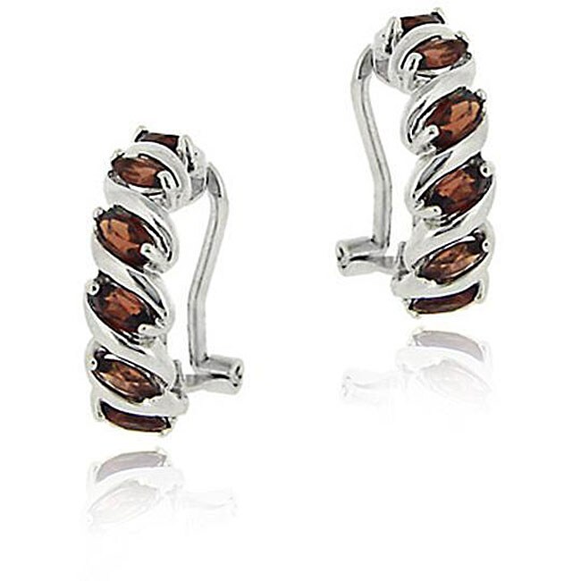 Glitzy Rocks Sterling Silver Garnet Half Hoop Earrings On Glitzy Rocks Sterling Silver Garnet Half Hoop Earrings