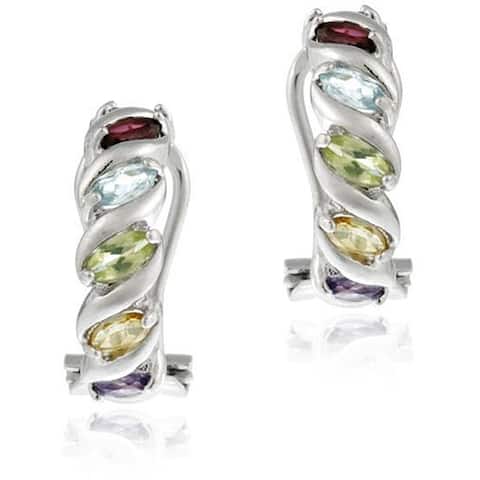 Glitzy Rocks Sterling Silver Multi Gemstone Half Hoop Earrings