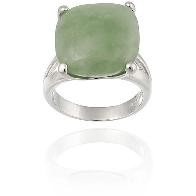 Glitzy Rocks Sterling Silver Square Green Jade Ring - 12373669 ...