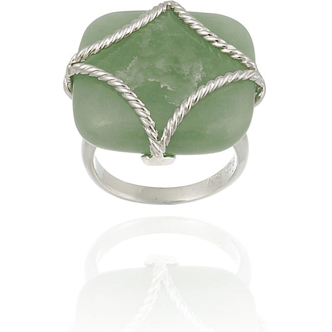 Glitzy Rocks Sterling Silver Square Green Jade Braided Design Ring