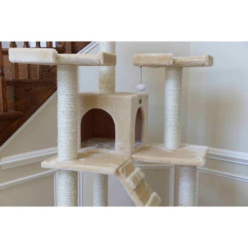 Real Wood 74" Multi-Level Cat Tree Large Cat Play Furniture