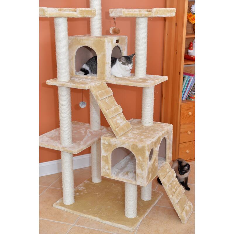 Real Wood 74" Multi-Level Cat Tree Large Cat Play Furniture