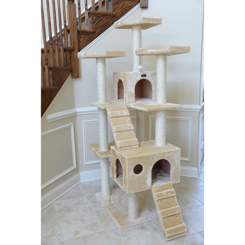 Real Wood 74" Multi-Level Cat Tree Large Cat Play Furniture