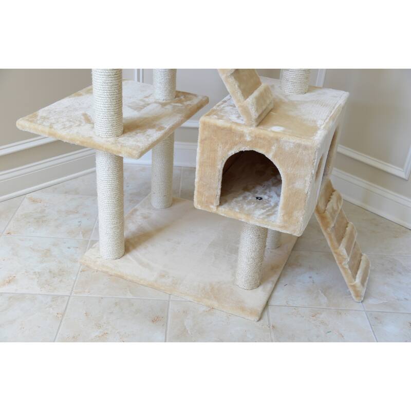 Real Wood 74" Multi-Level Cat Tree Large Cat Play Furniture