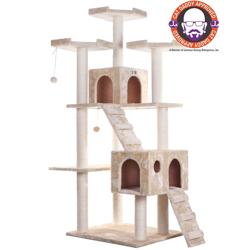 Real Wood 74" Multi-Level Cat Tree Large Cat Play Furniture