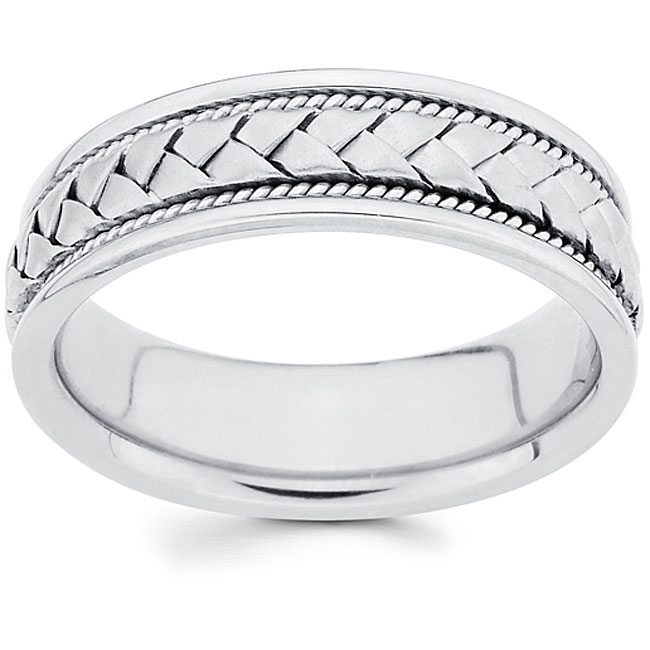14k White Gold 6 mm Hand-braided Comfort-fit Wedding Band - 12374110 ...