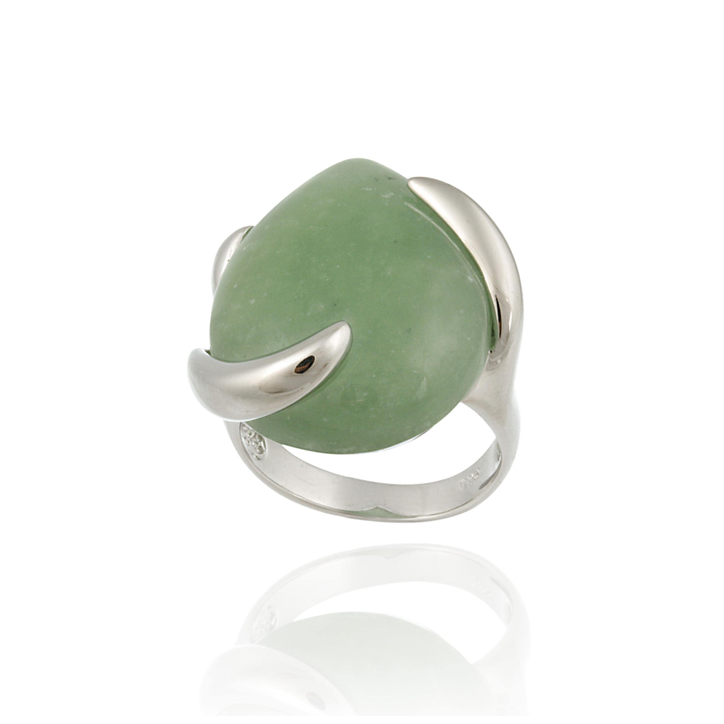 Shop Glitzy Rocks Sterling Silver Pear-shaped Green Jade Ring - Free ...