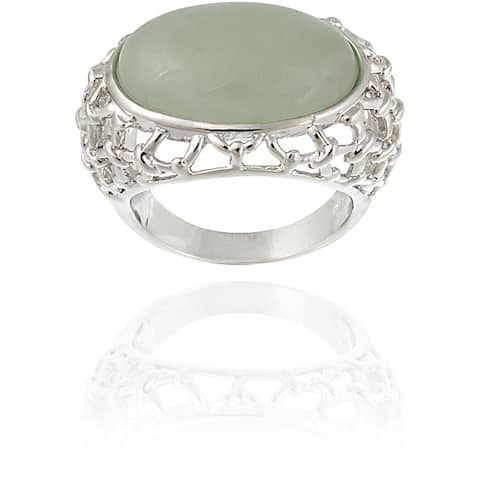 Shop Glitzy Rocks Sterling Silver Oval Green Jade Openwork Design Ring - On  Sale - Overstock - 4415211