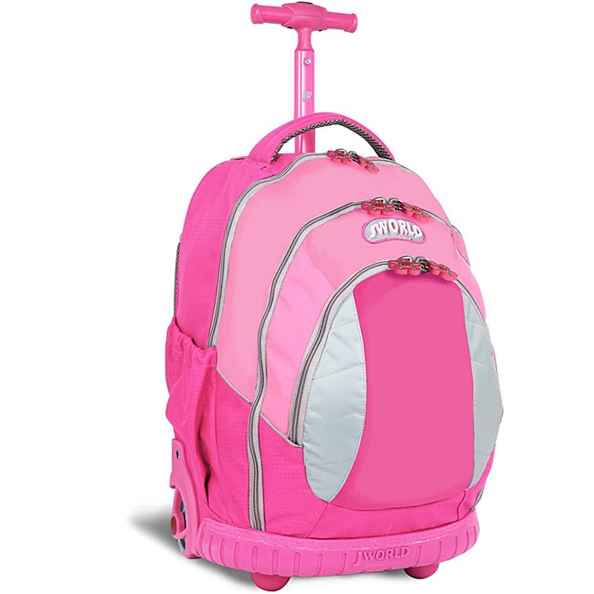 J World Kids Pink Ergonomic Rolling Backpack