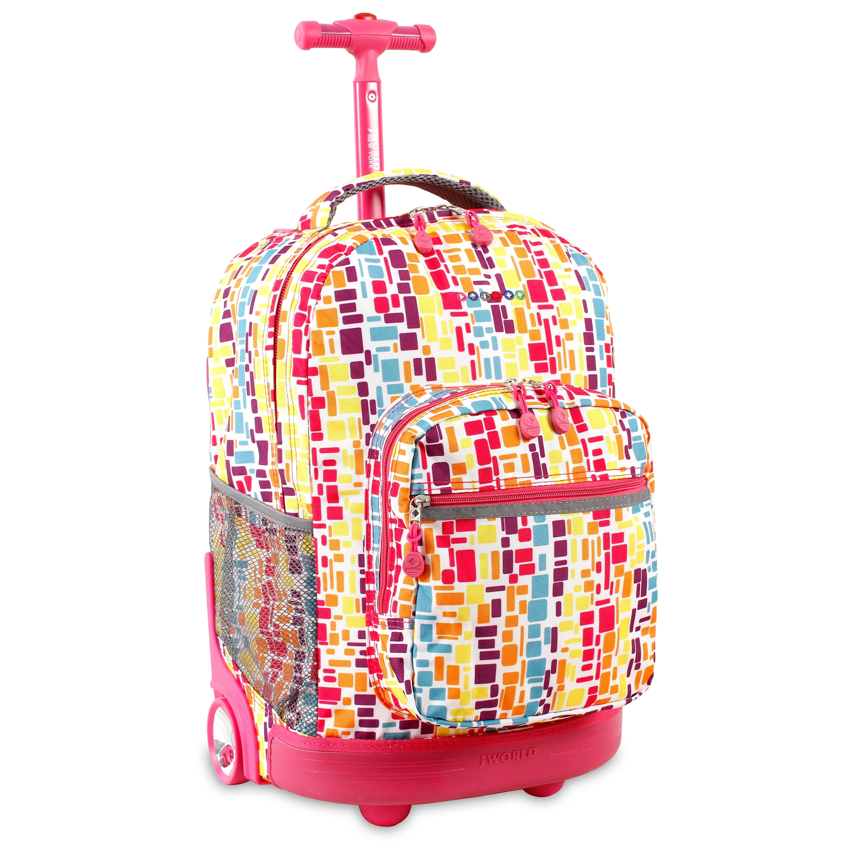 J World Sunrise Squares Neon 18 inch Rolling Backpack