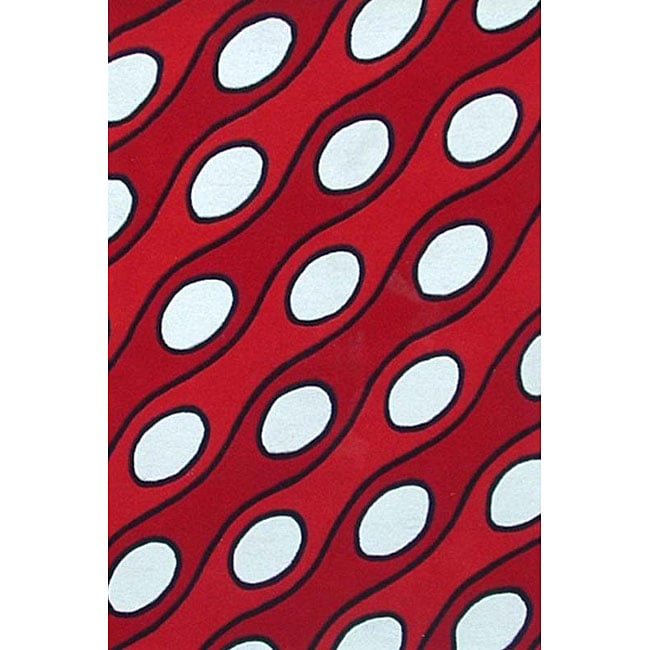 Hand tufted Red Wool Curve Rug (8 X 11)