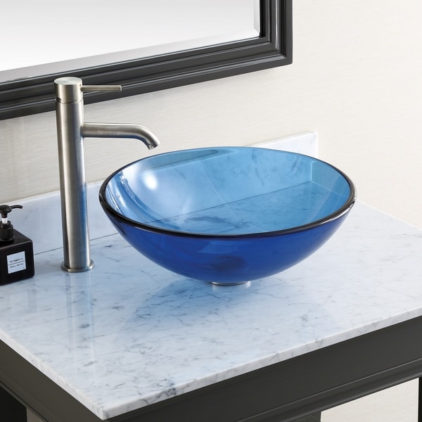 Avanity 16.5-inch Blue Tempered Glass Vessel Sink - 16.5"W x 5.5"D