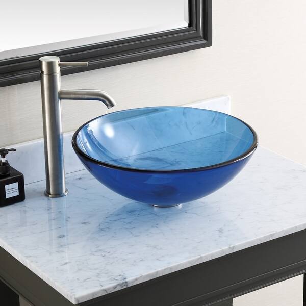 Shop Avanity 16 5 Inch Blue Tempered Glass Vessel Sink