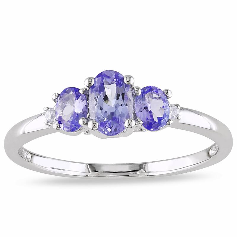 Miadora 10k White Gold Tanzanite and Prong-set Diamond Ring