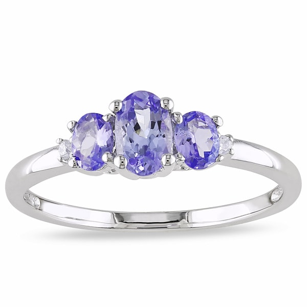 Miadora 10k White Gold Tanzanite and Prong set Diamond Ring   12384350