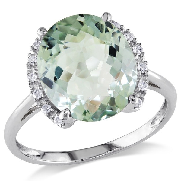 Miadora 10k White Gold Green Amethyst and 1/10ct TDW Diamond Ring (H I