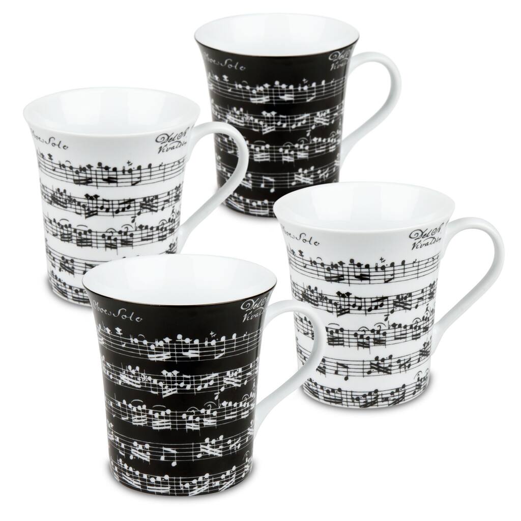 Konitz 'Vivaldi Libretto' 12-oz Black/ White Mugs (Set of 4)