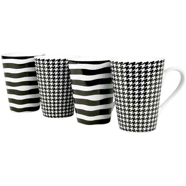 Konitz 'Escapda' Black/ White Assorted 13-oz Mugs (Set of 4)