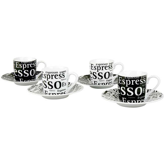 Konitz Espresso Writing 3 oz Cups And Saucers (set Of 4)