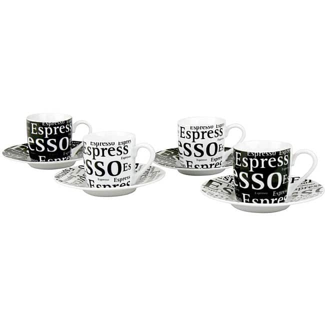 Konitz 'Espresso Writing' 3-oz Cups and Saucers (Set of 4)