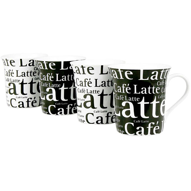 Konitz Cafe Latte Writing Black White 12 Ounce Cups Set Of 4 Overstock 4427612