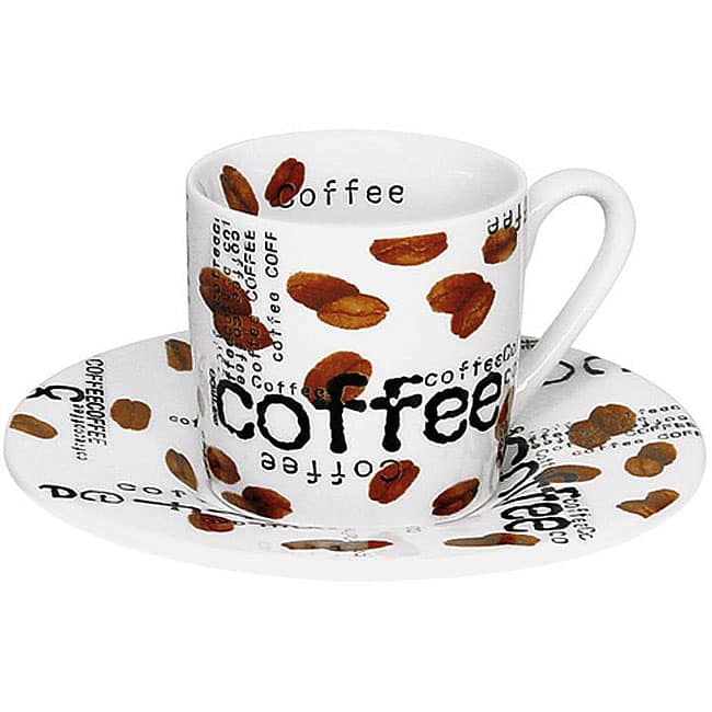 Konitz 'Coffee Collage' 3-oz White Espresso Cups (Set of 4)