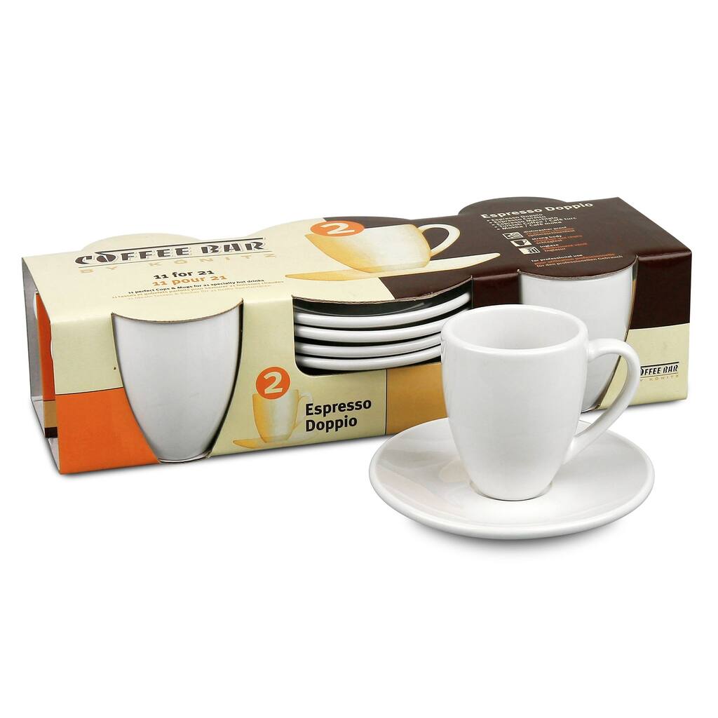 Konitz Coffee Bar 'Espresso Doppio' 3-oz White Cups/ Saucers (Set of 4)