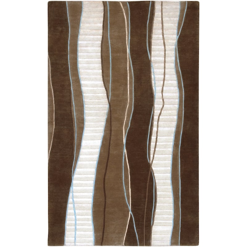 Hand-knotted Contemporary Brown/White Stripe Karur New Zealand Wool Area Rug - 5' x 8' - 5' x 8'