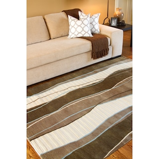 Hand-knotted Contemporary Brown/White Stripe Karur New Zealand Wool Area Rug - 5' x 8' - 5' x 8'