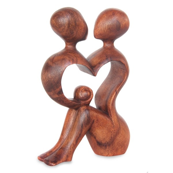 Handmade 'A Heart Shared by Two' Wood Sculpture (Indonesia)