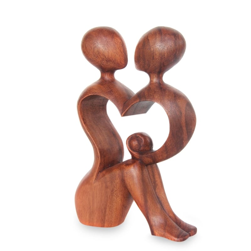 NOVICA Handmade A Heart Shared by Two Wood Sculpture (Indonesia) - 19 cm H x 13 cm W x 5 cm D - Brown