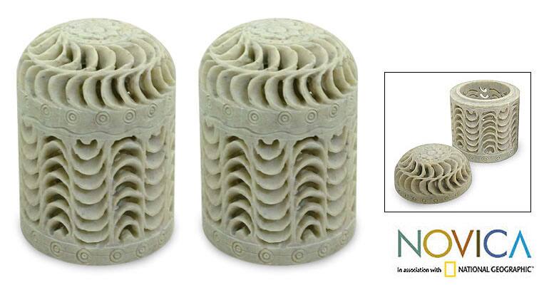 Set of 2 'Nautilus' Soapstone Jars