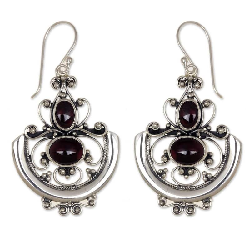 NOVICA Handmade Arabesques Garnet Dangle Earrings (Indonesia) - Red - 1.1