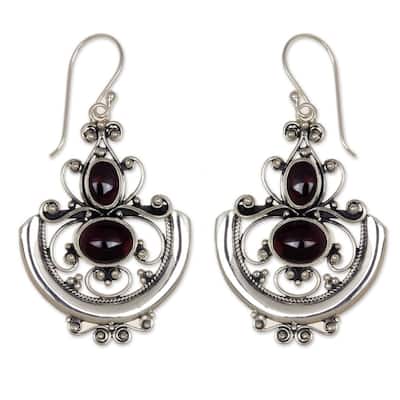 NOVICA Handmade Arabesques Garnet Dangle Earrings (Indonesia) - Red - 1.1