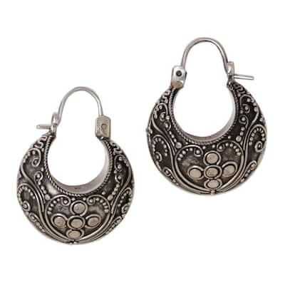 NOVICA Handmade Sterling Silver 'Paradise' Hoop Earrings (Bali)