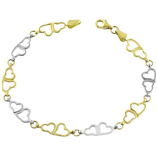 Shop Fremada 14k Two-tone Gold Double Heart Link Bracelet - Free ...