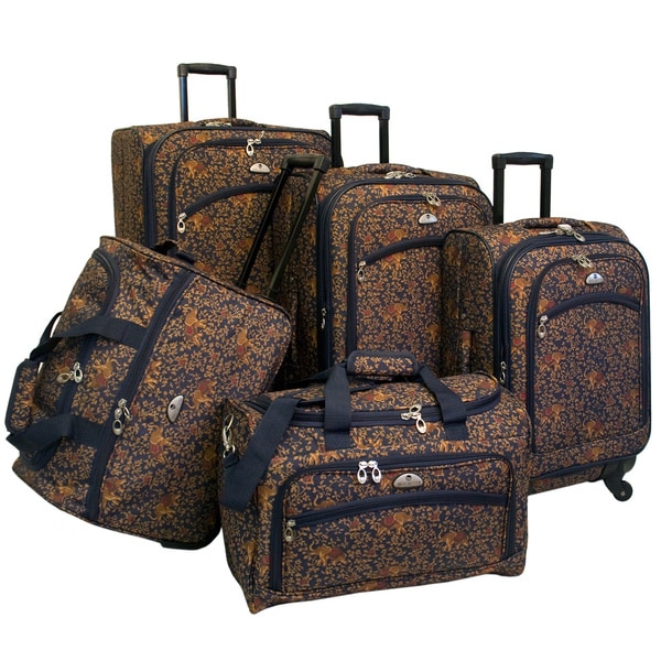 American Flyer Budapest Metallic Blue 5 piece Spinner Luggage Set American Flyer Five piece Sets